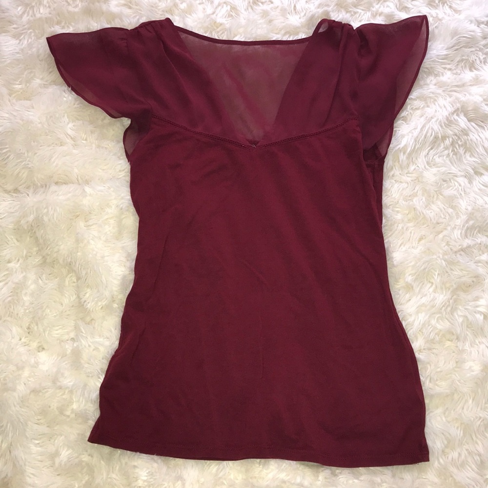 Red chiffon top flutter sleeve top